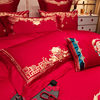 Wedding Baizi picture wedding four-piece set pure cotton big red happy quilt bedding wedding accompany dowry dragon and phoenix six-piece set