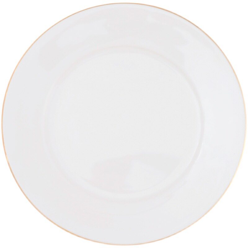 Wholesale Gold-Rimmed Ceramic Round Western Food Plates, Household Dishes, Shallow Plates, Flat Plates, Cold Dishes, Steak Plates, Pasta Plates