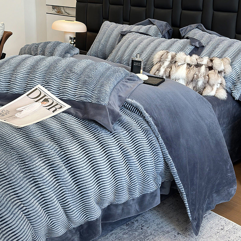 2024 Autumn/Winter Light Luxury Thin Fox Mink Four-Piece Set Non-Shedding Anti-Static Milk Velvet Wholesale High-End Thin Style