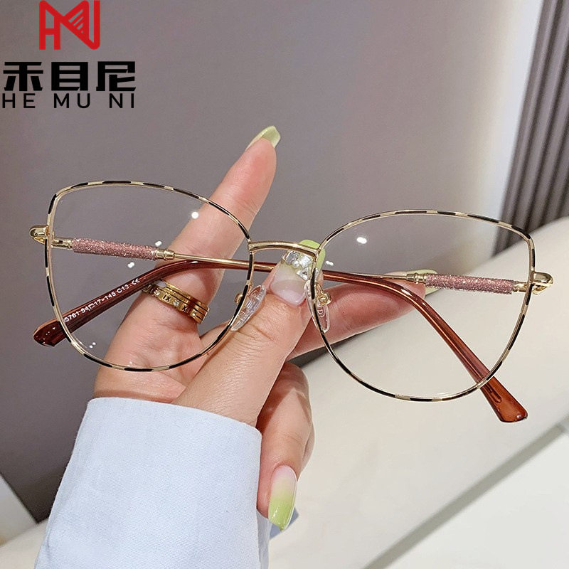 New Fashion Cat's Eye Glasses Frame Red Riding Book Explosions Plain-made All-match European and American Cross-border Anti-blue Light Flat Mirror