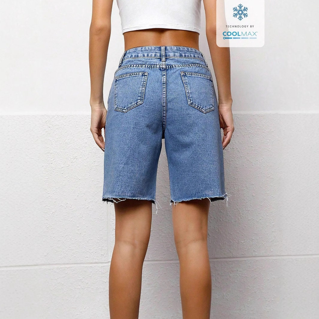 Loose Fit Womens Denim Shorts Washed Fabric Casual Style Summer Essential Wholesale Available