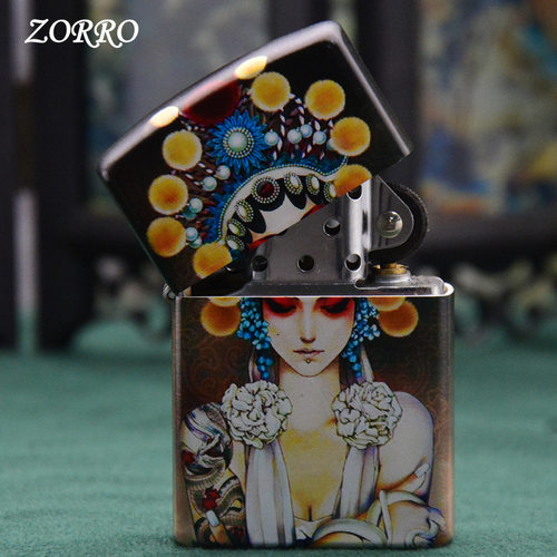 ZORRO佐罗彩印花旦双面煤油黄铜彩绘翻盖防风砂轮创意批中 - 图1