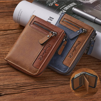 New Men's Short Wallet Simple Multi-function Wallet Large Capacity Retro Zipper 2-fold Wallet in stock