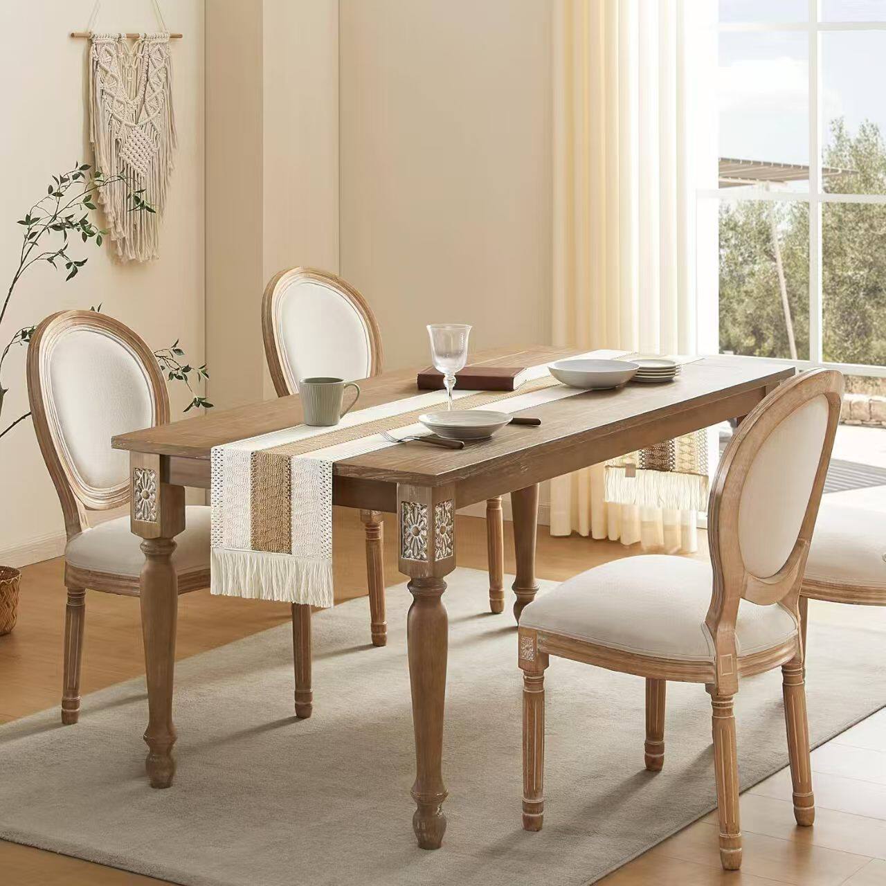 European and American dining table combination solid wood ta...