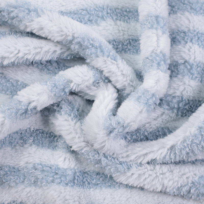 in stock two-color striped moon velvet small rabbit fur teddy velvet interwoven vertical strip lamb velvet pet dog kennel shoe material