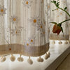 Korean Pastoral French Daisy Floral Cotton and Linen Curtain Fabric, Light-Transmitting but Not See-Through, No-Punch Magic Tape Short Curtain, Ginger Tea
