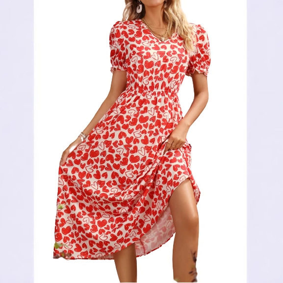 Floral V Neck Long Sleeve Dress Slim Fit Mid Length Elegant Style Perfect for Spring and Summer Events Wholesale