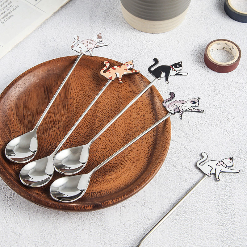 Creative 304 stainless steel cute fun fish cat Spoon restaurant dessert coffee spoon honey mixing spoon fruit fork