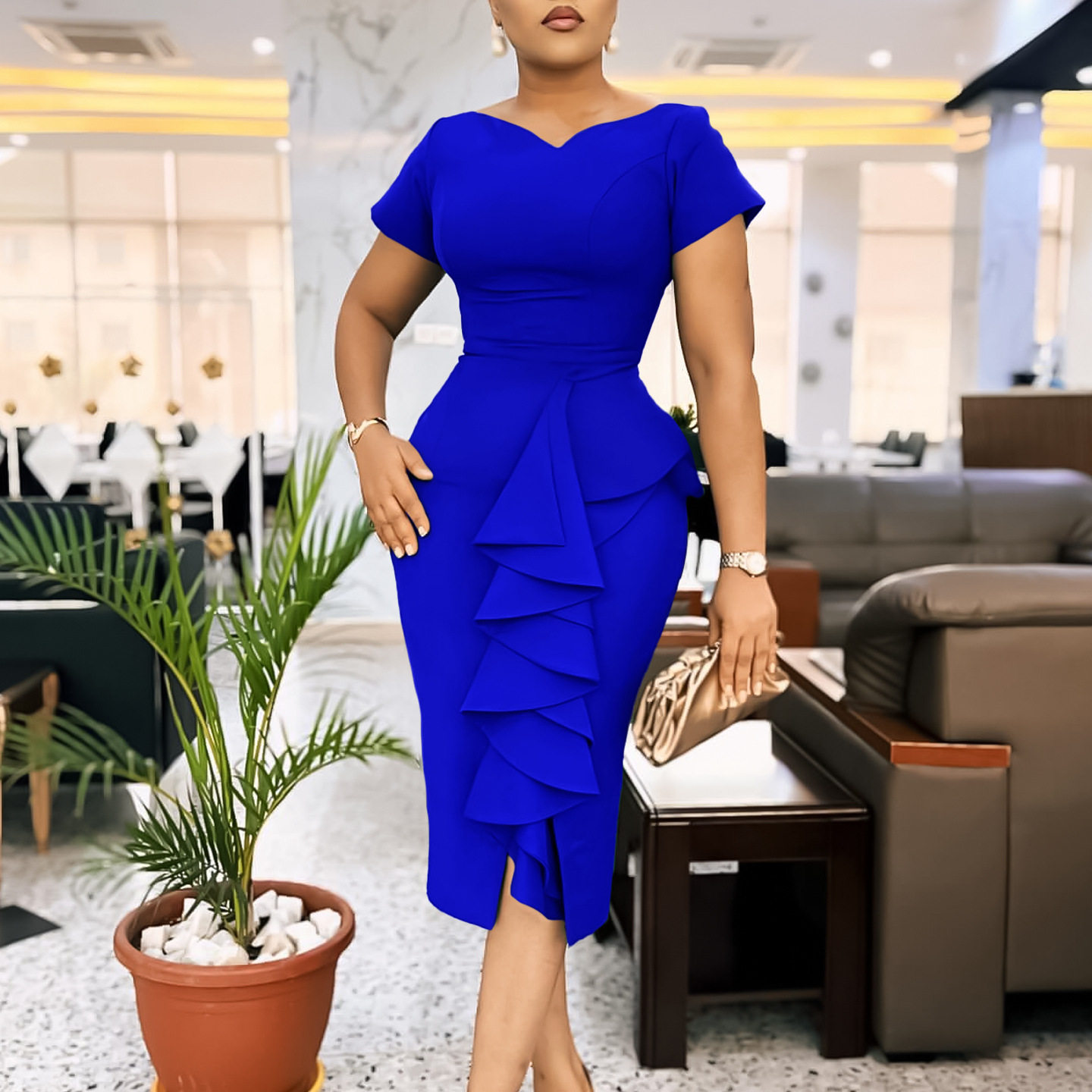Plus Size Womens Dress Elegant Ruffle Hem Stylish Design Comfortable Fit Perfect for Casual or Formal Occasions
