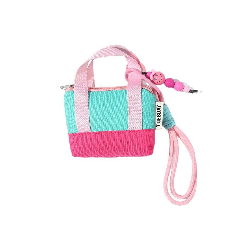 Dopamine Pink Mini Handbag Headphone Bag Storage Box Data Cable Protective Cover Organizer Bag Coin Card Holder Trendy