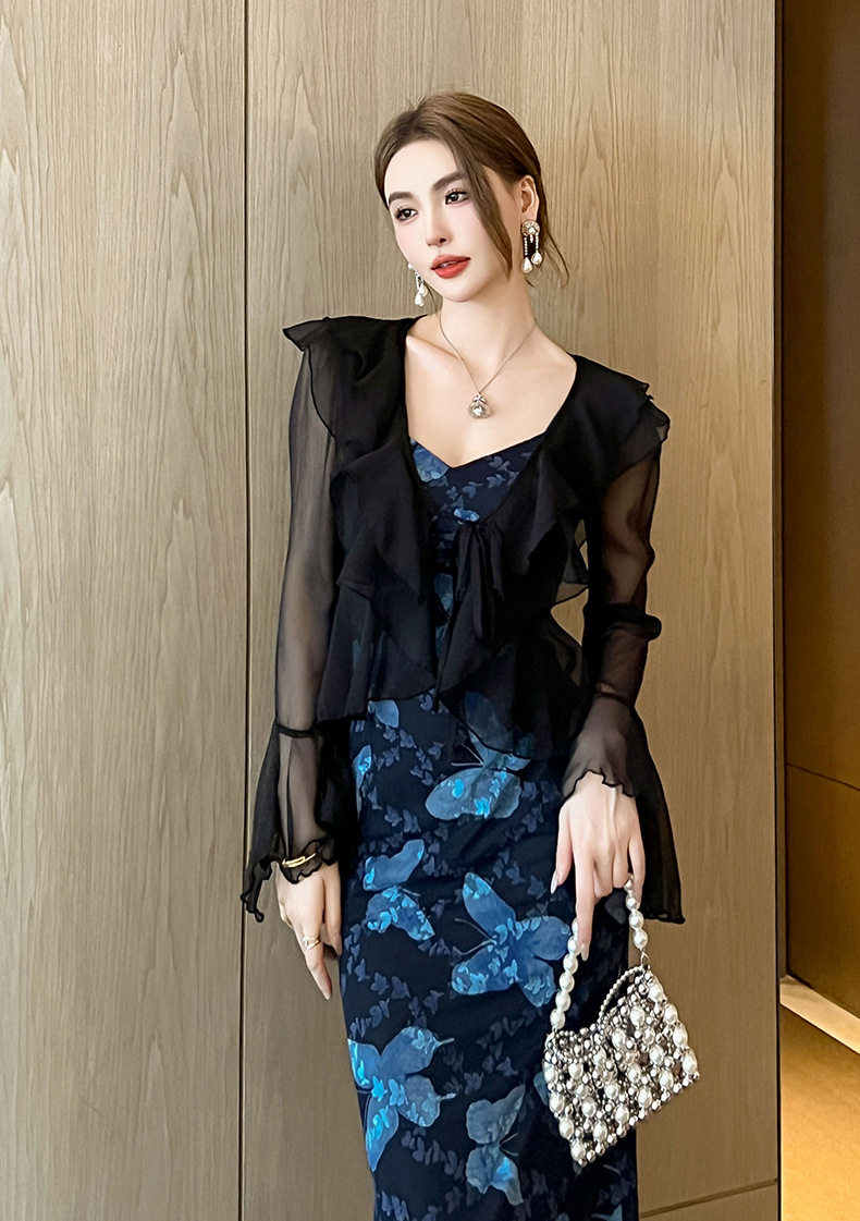 Áo chống nắng nữ chất liệu voan phối dây buộc tay loe — [Đen] chi tiết 4