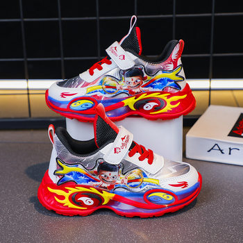 Nezha Boys' Sports Shoes Autumn and Winter New Leather Warm Children's Soft Sole Lightweight Non-Slip Children's Running Shoes