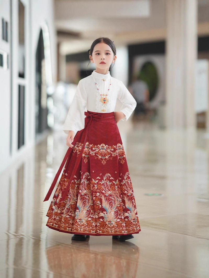 2024 New Horse Face Skirt Girls Chinese Style Spring and Autumn Costume Improved Tang Suit Children's Han Dynasty Girls Spring Set