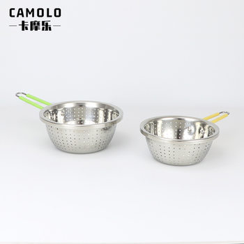 Stainless Steel Drain Basket Single Handle Rice Drain Basket Dense Hole Basket Vegetable Washing Basin Rice Sieve Export Stainless Steel Basin