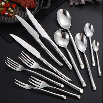 Inclined Tail Round Handle Stainless Steel Knife and Fork Tableware Western Food 1455 Steak Knife and Fork Spoon Coffee Spoon Dessert Spoon Fruit Fork