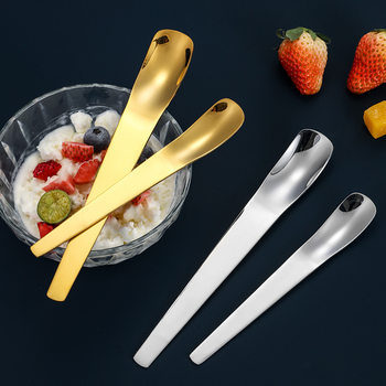 Creative 304 stainless steel long handle spoon thickened dessert cake spoon flat head mixing spoon square head ice cream spoon seasoning spoon