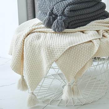 Nordic Style Sofa Throw Blanket Office Blanket Tassel Knit Ball Yarn Air Conditioning Small Blanket Air Conditioning Blanket