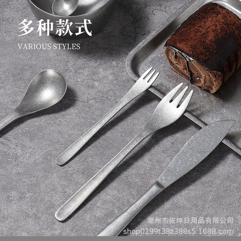 Retro tableware high-looking Western food knife, fork and spoon five-piece ins304 stainless steel dessert spoon cake fruit fork