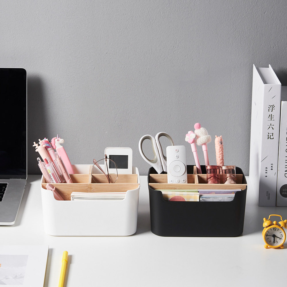 Creative compartment storage box removable bamboo partition desktop stationery office sundries finishing cosmetics storage