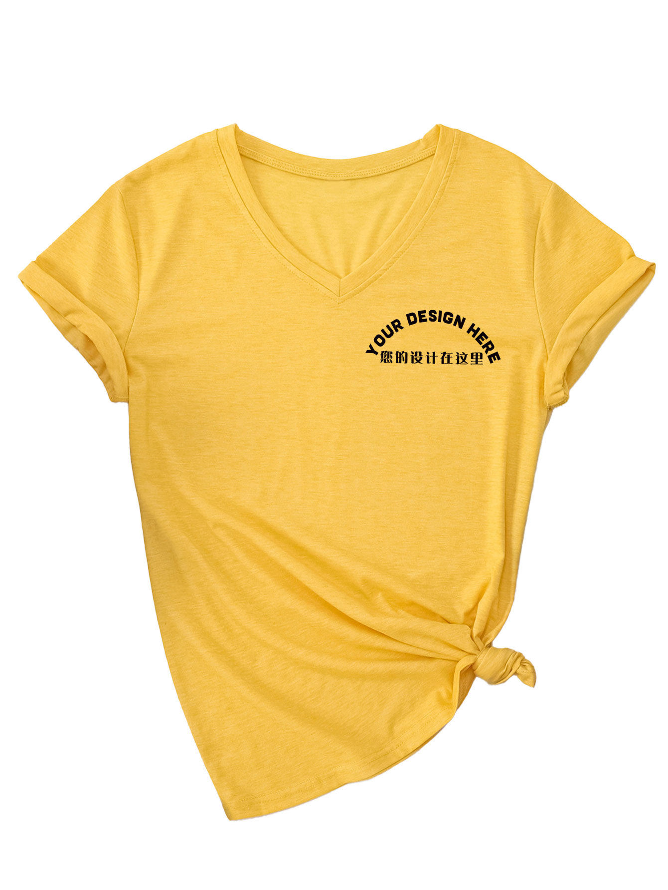 外贸一件制定DIY图案印花外贸欧美现货时尚批量批发女士V领短袖衫