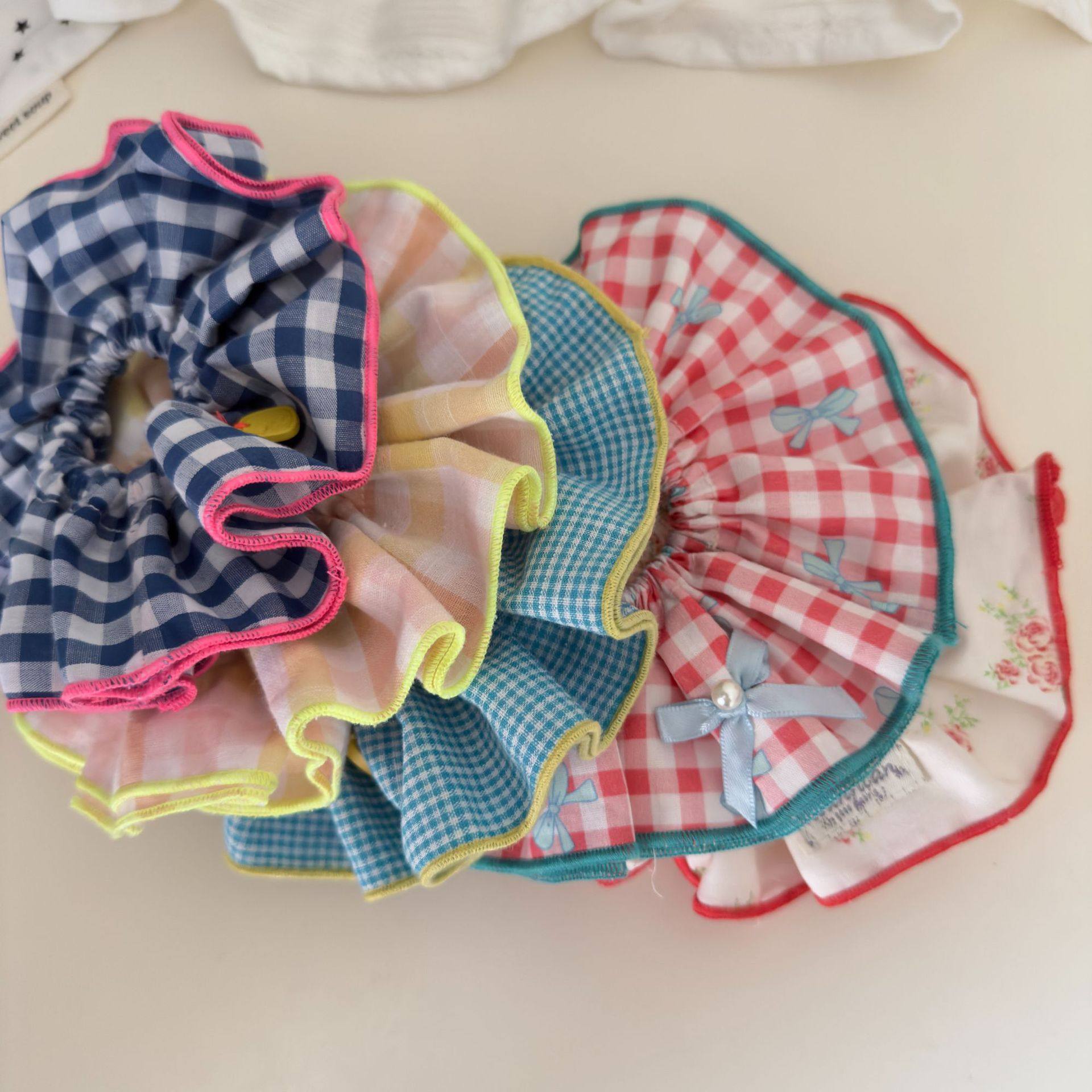 Han Feng Sweet Floral Plaid Children's Large Intestine Hair Ring Ball Hair Rope Hair Rope Rubber Band