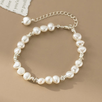 Nalan S925 Silver Fresh and Sweet Ins Style Niche Design Asymmetrical Pearl Broken Silver Bracelet S7959