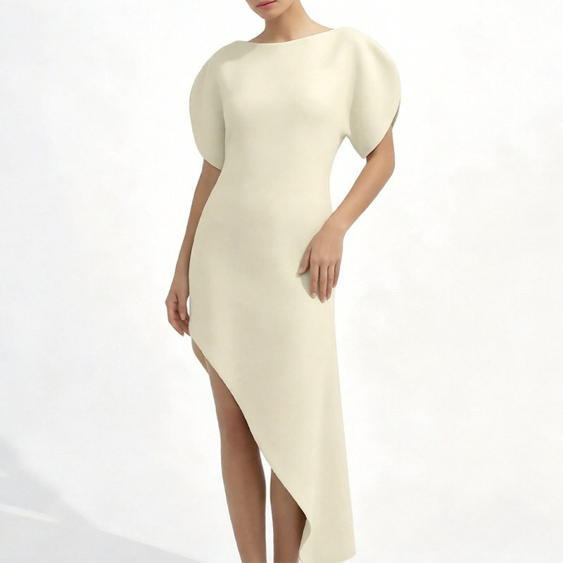 Womens Summer Dress Fashionable Solid Color Irregular Hem Elegant Style Perfect for Casual Outings Wholesale