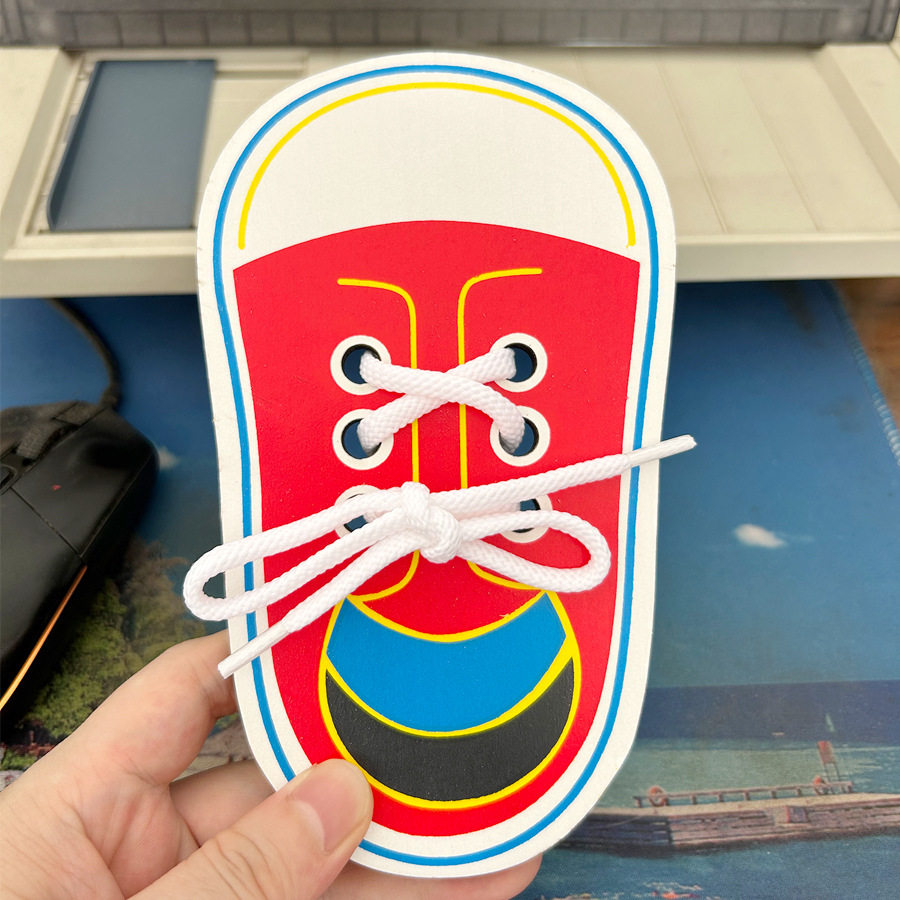 批发木质平板单只鞋穿绳儿童练习系鞋带幼儿宝宝早教木制益智玩具