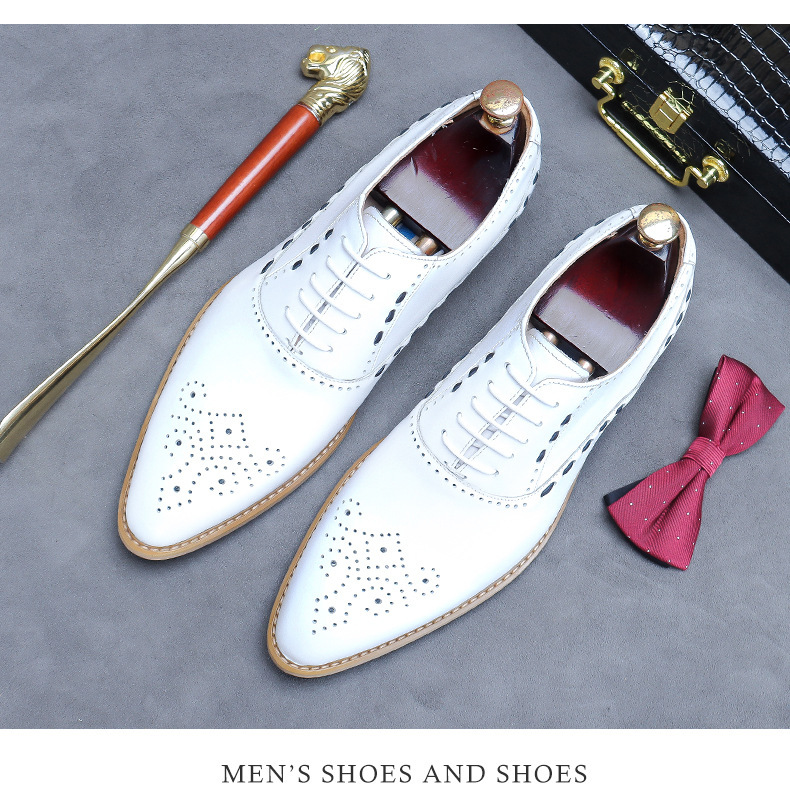 Giày Oxford nam da bò mũi nhọn buộc dây màu trắng — Màu trắng