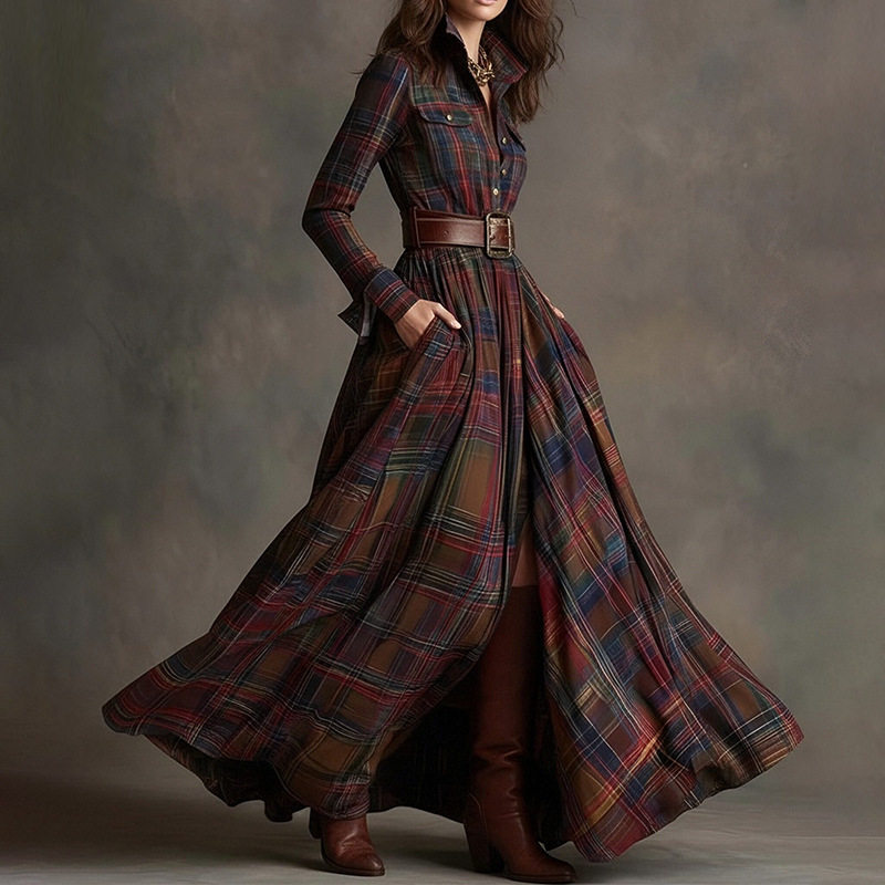 Womens Spring Dress Fashionable Casual Elegant Checkered Slim Fit Perfect for Spring Events Wholesale Available