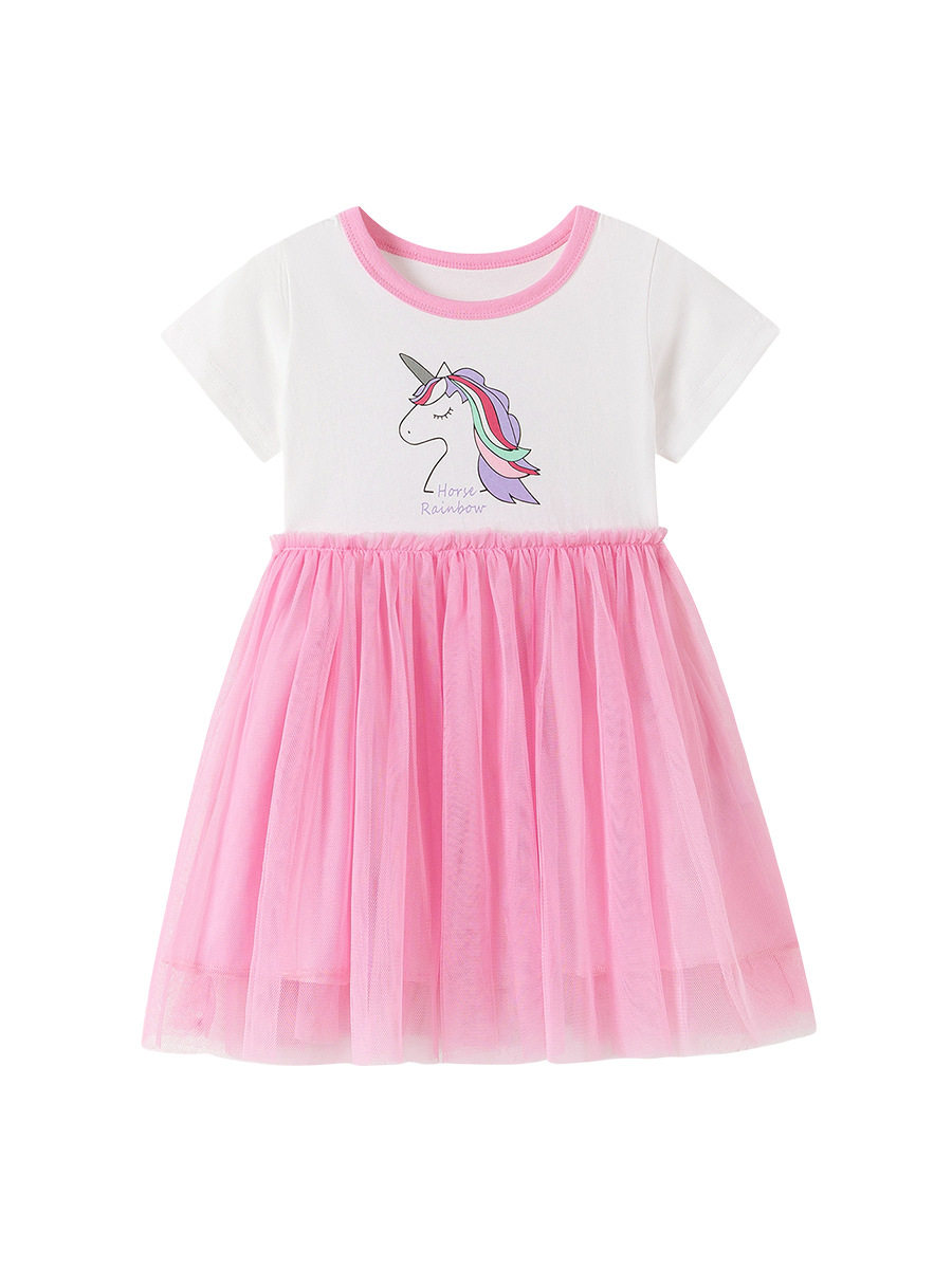 New Summer Girls' Dress, Cute Unicorn Kids' Dress, Short-Sleeve Dress Wholesale
