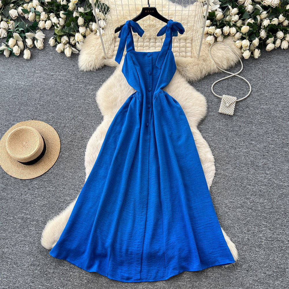 Pink Sleeveless Tie Front Dress Relaxed Fit High Waist A Line Silhouette Summer Vacation Casual Wear Wholesale