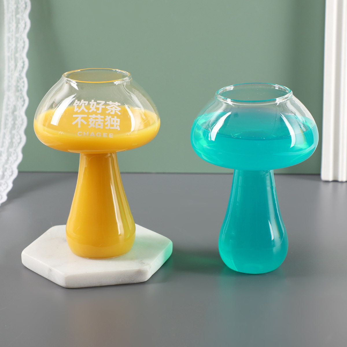 Ins Creative and Unique Mushroom Glass Cup Ktv Bar Cocktail Cup Trendy Juice Drink Milk Tea Mushroom Cup