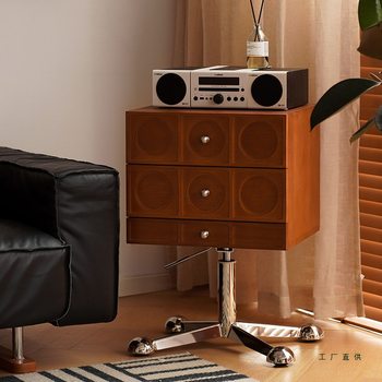 Furniture Nordic Medieval Solid Wood Retro Rotating Lift Sofa Side Cabinet Side Table Bedside Storage Cabinet