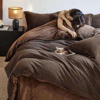 High-End Winter Thickeneded Jacquard Milk Velvet Four-Piece Set Warm Double-Sided Fleece-Lined Coral Velvet Anti-Static Bedding