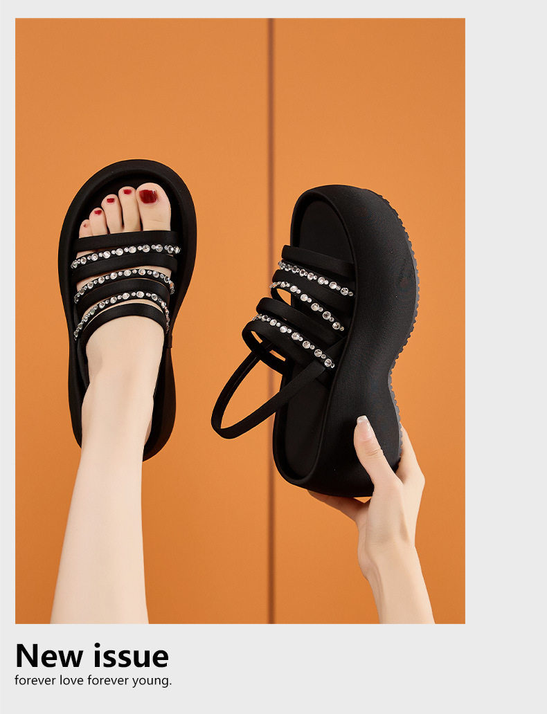 Dép sandal nữ xỏ ngón đế bệt phong cách hằng ngày — Bạc, Đen chi tiết 12