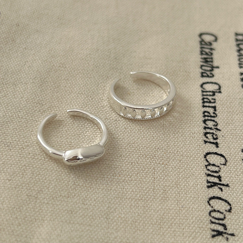 2025 New Index Finger and Middle Finger Personalized Ins Trendy Japanese and Korean Adjustable Finger Simple Mix and Match Plain Silver Ring for Women