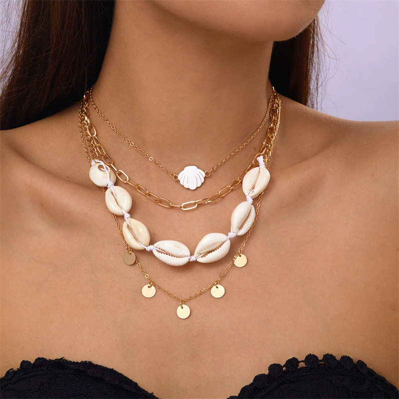 Amazon New Bohemian Style Multi-layer Shell Necklace Women Fashion Rice Bead Necklace Clavicle Chain suit Wholesale