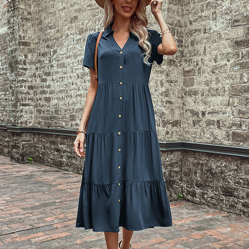 Casual Midi Dress Simple Design Comfortable Fit Summer Style Perfect for Work or Leisure Wholesale Available