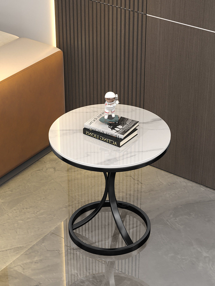 Light Luxury Slate Side Table, Small Coffee Table, Marble Living Room Sofa Corner Table, Simple Movable Balcony Small Round Table Side Cabinet