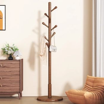 Wooden Coat Rack, Household Floor-Standing Bedroom Clothes Rack, Simple Office Clothes Rack, Indoor Vertical Bag Rack