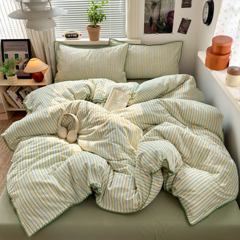 Shell-Edged Four-Piece Set, Brushed Pure Cotton Bedding, Bed Sheet, Duvet Cover, Quilt Cover, Fitted Sheet, Three-Piece Set for College Students