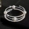 Cross-Border Popular Full Diamond Elastic Bracelet European and American 3-Layer Spring Bracelet Female Bride Pearl Crystal Rhinestone Bracelet