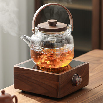 Walnut Electric Ceramic Stove Household Small Tea Maker Indoor Glass Water Kettle Steaming Teapot Kung Fu Tea Set