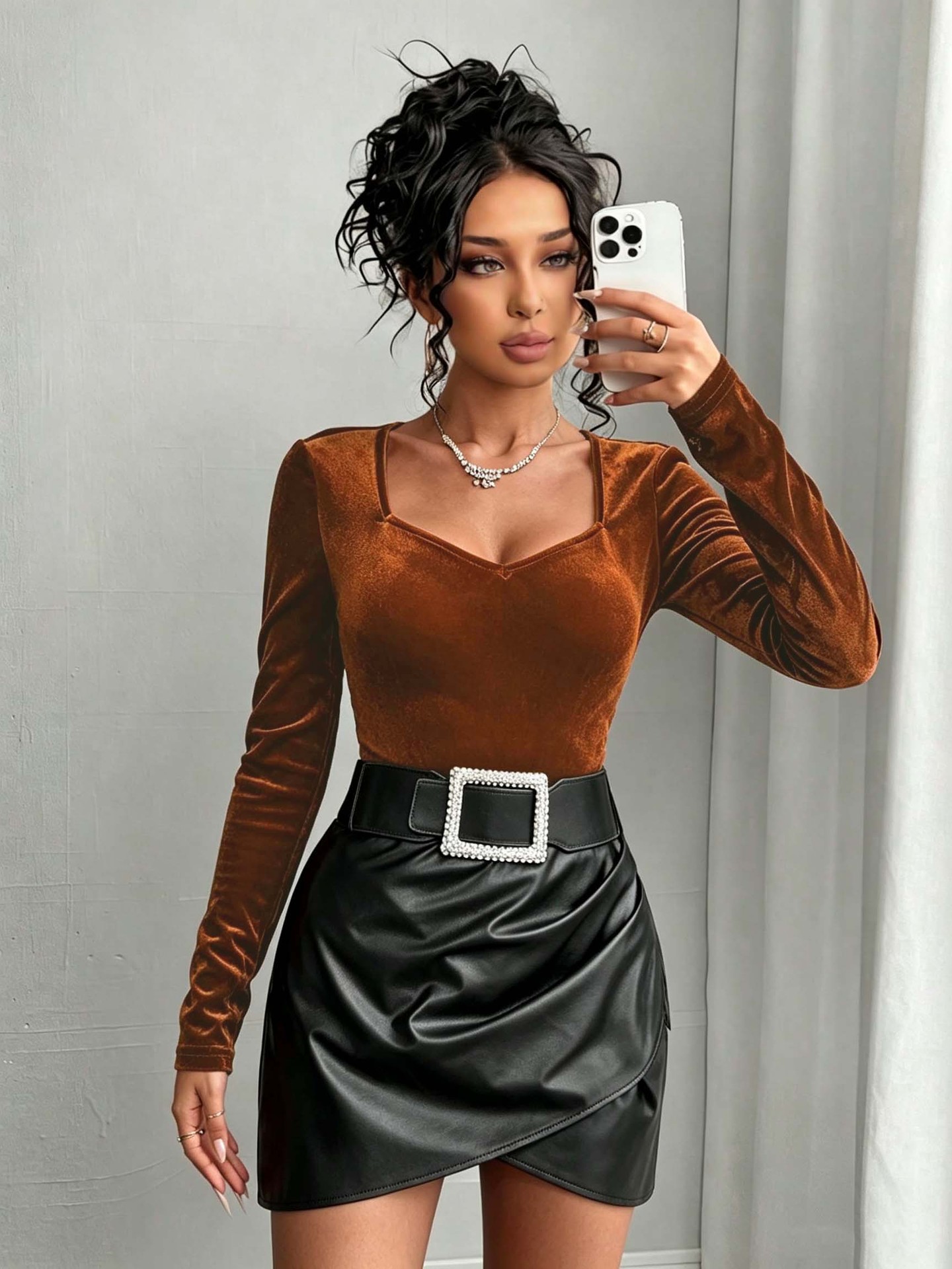 V Neck Velvet Long Sleeve Top for Women Slim Fit Vintage Style Elegant Design Perfect for Casual or Formal Occasions