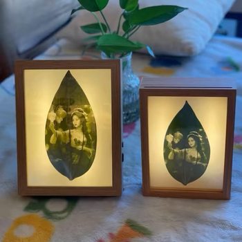 Leaf Carving Light Picture Frame Wooden Hollow Photo Frame for Best Friends, Men and Women, Valentine's Day Birthday Gifts Wholesale