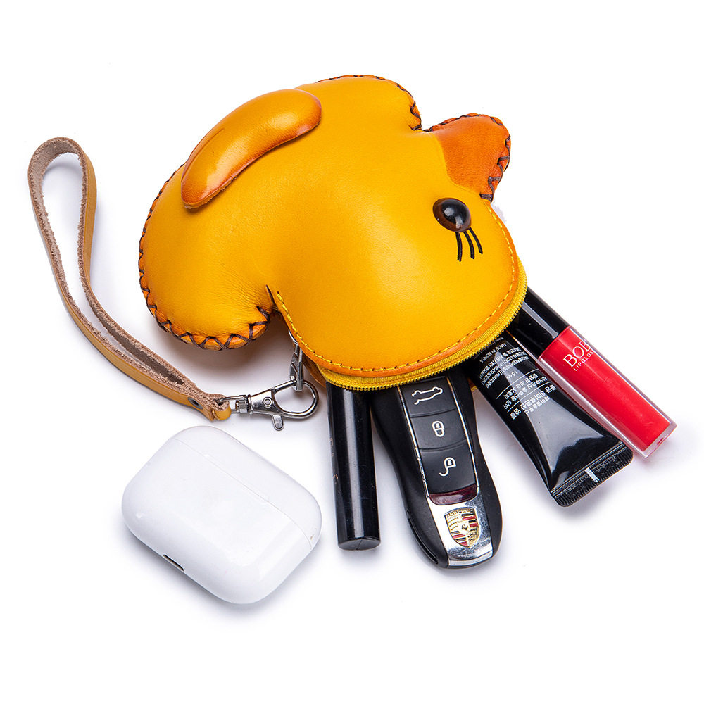 Cowhide Creative Handmade Coin Purse Genuine Leather Wrist Bag Key Case Coin Bag Zodiac Animal Storage Bag