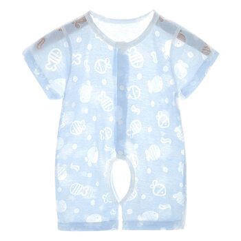 Baby Jumpsuit summer thin men's and women's short-sleeved closed crotch romper newborn clothes summer pajamas