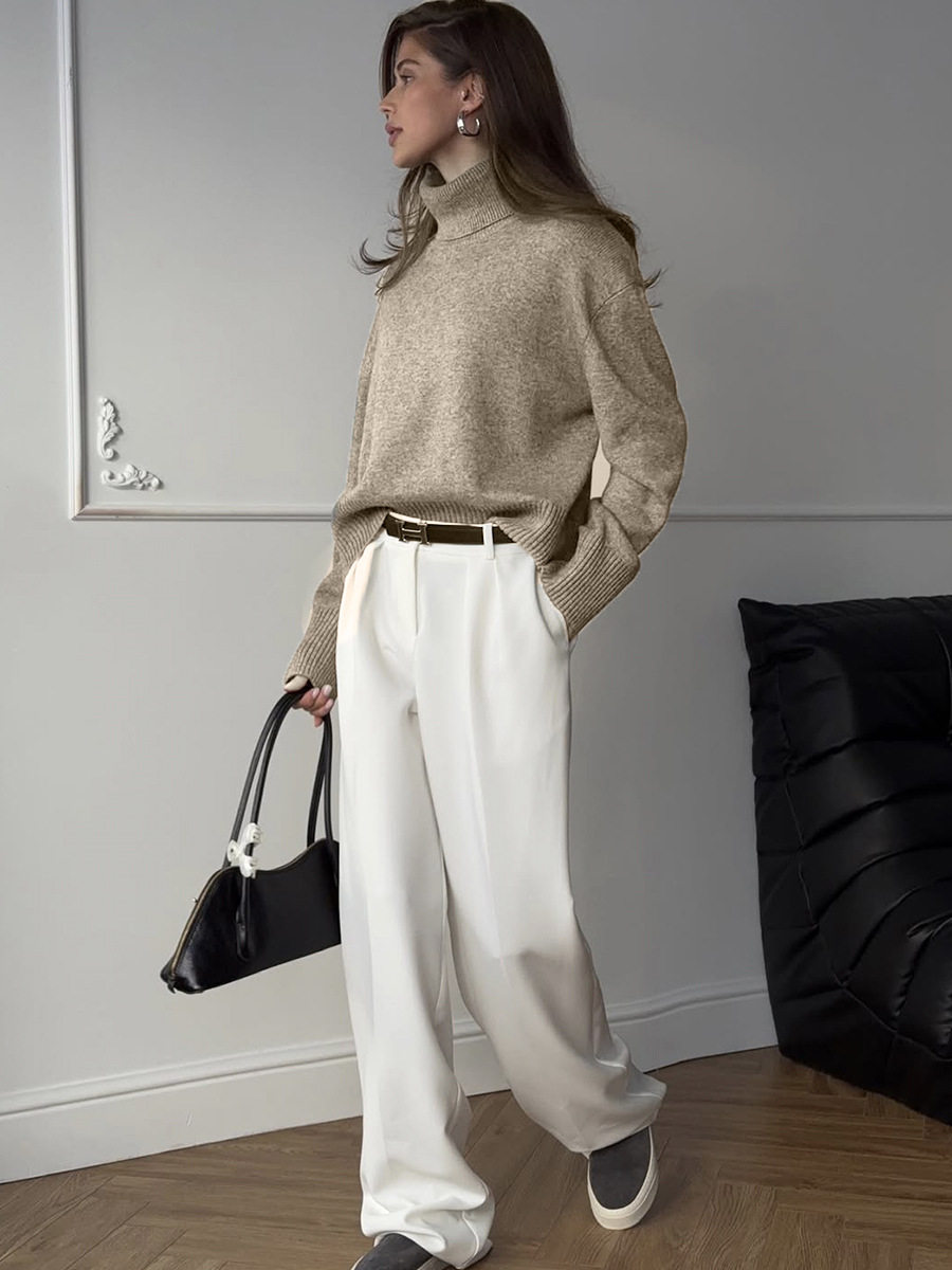 Womens Chunky Knit Sweater Solid Color Turtleneck Loose Fit Casual Autumn Winter Top Wholesale Available