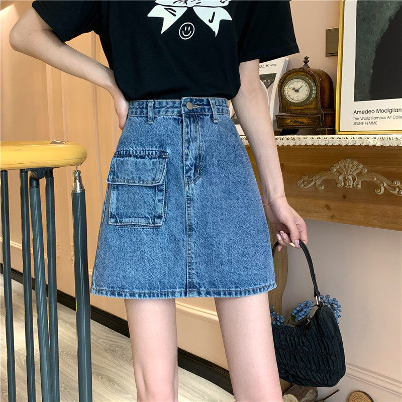 High Waisted Denim Skirt Slim Fit Vintage Style A Line Silhouette Casual Summer Wear for Students Wholesale